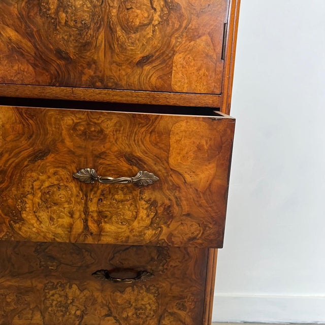 Art Deco Burr Walnut Tallboy Chest of Drawers, 1930s For Sale - Image 10 of 13
