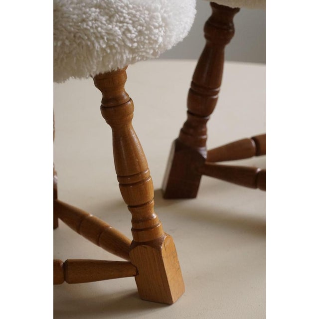 Set of Danish Modern Tripod Stools with Lambswool Seats, 1950s For Sale - Image 11 of 17