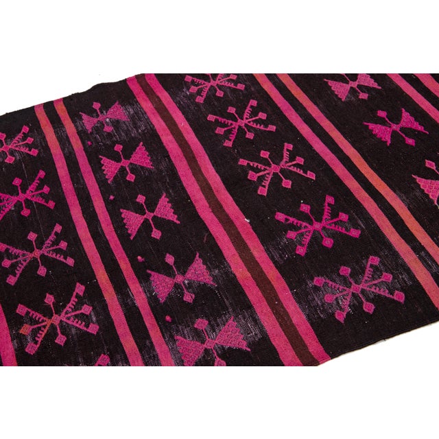 Vintage Flatweave Kilim Wool Rug Geometric in Pink and Brown Color For Sale In New York - Image 6 of 11