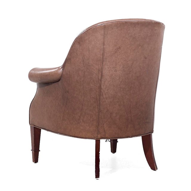 Wood Baker Furniture Brown Leather Barrel Club Lounge Chairs For Sale - Image 7 of 12