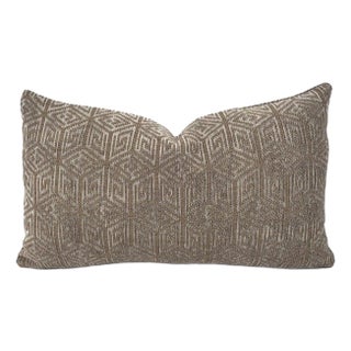 F. Schumacher Cosmati Chenille in Smoke Pillow Cover - 12" X 20" Light Gray and Dark Gray Geometric Pattern Cushion Case For Sale