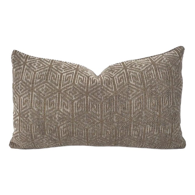 F. Schumacher Cosmati Chenille in Smoke Pillow Cover - 12" X 20" Light Gray and Dark Gray Geometric Pattern Cushion Case For Sale
