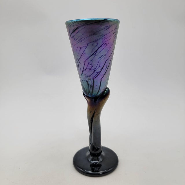 Contemporary Jim Bush 1995 Iridescent Art Glass Goblet For Sale - Image 3 of 9