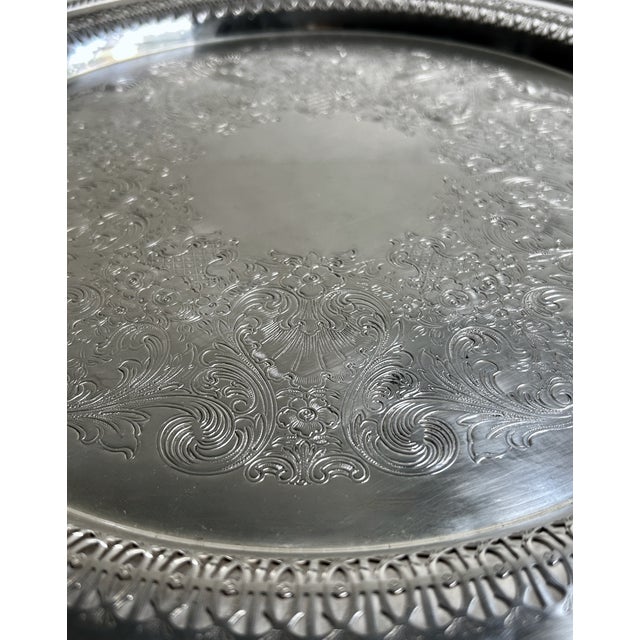 Mid 20th Century Wm Rogers Larger Silver Plate Round Serving Tray For Sale - Image 11 of 18