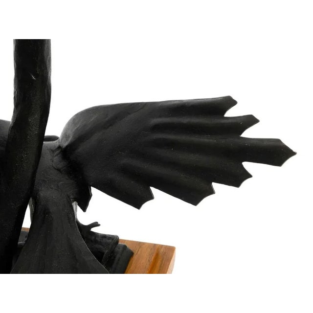 Very Large Iron in the Shape of an Eagle with a Teak Wooden Base Table Lamp, 1940s For Sale - Image 14 of 18