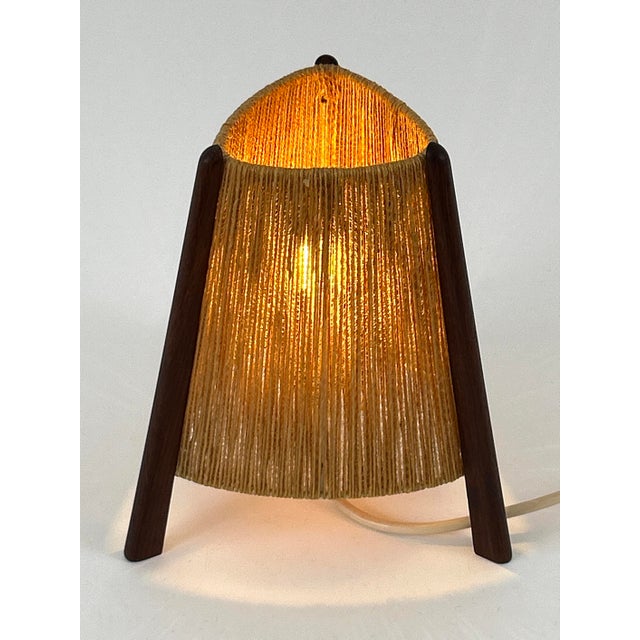 Mid-Century Modern Teak Sisal Bedside Table Lamp, Denmark, 1960s For Sale - Image 15 of 18