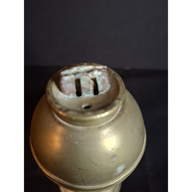 Brass Antique 1840s Spun Brass Standalone Lard / Burning Fluid Lamp Flat Wick Burner For Sale - Image 8 of 16
