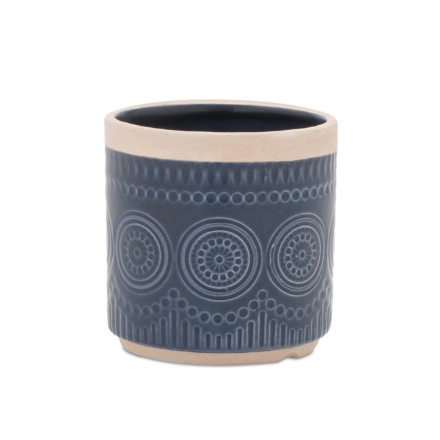 Kenneth Ludwig Chicago Ceramic Mandala Pattern Planter (Set of 2) For Sale - Image 4 of 5