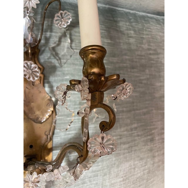 Pair of French Bronze and Crystal Antiques Sconces For Sale - Image 9 of 12