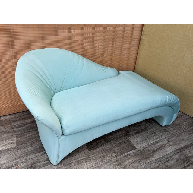 1990s Postmodern Art Deco Revival Upholstered Sea Foam Green Chaise Lounge By Carson Furniture. Features a Curvy Art Deco...