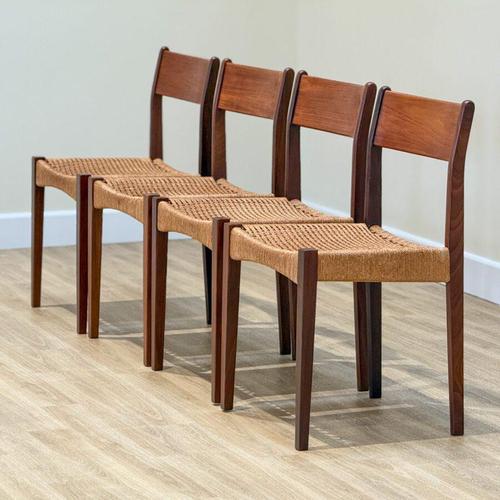 Brown Danish Chairs in Teak and Paper Cord by Poul Cadovius, 1960s, Set of 4 For Sale - Image 8 of 12