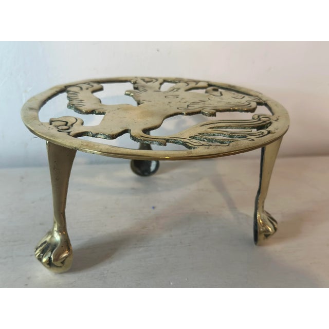English Vintage English Brass Lion Trivet For Sale - Image 3 of 9