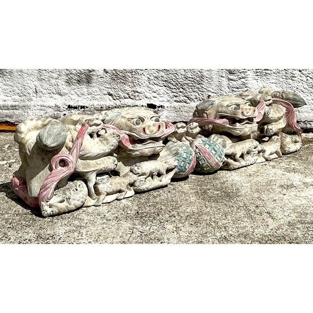 Vintage Asian Hand Carved Foo Dogs - a Pair For Sale - Image 4 of 7