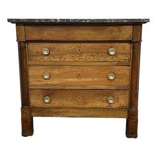 Empire Chest of Drawers in Walnut with Grey St. Anne Marble Top, 19th Century For Sale