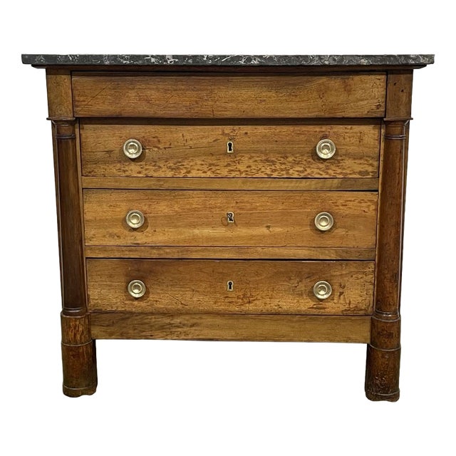 Empire Chest of Drawers in Walnut with Grey St. Anne Marble Top, 19th Century For Sale