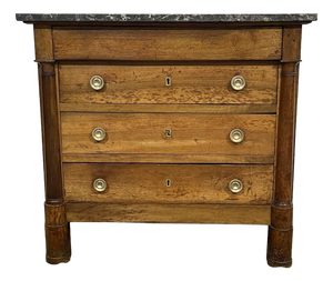 Empire Chest of Drawers in Walnut with Grey St. Anne Marble Top, 19th Century