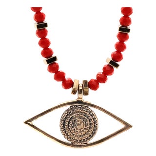 Christmas Vibe Watchful Evil Eye Pendant Red Beaded Necklace For Sale