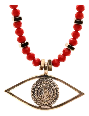 Christmas Vibe Watchful Evil Eye Pendant Red Beaded Necklace