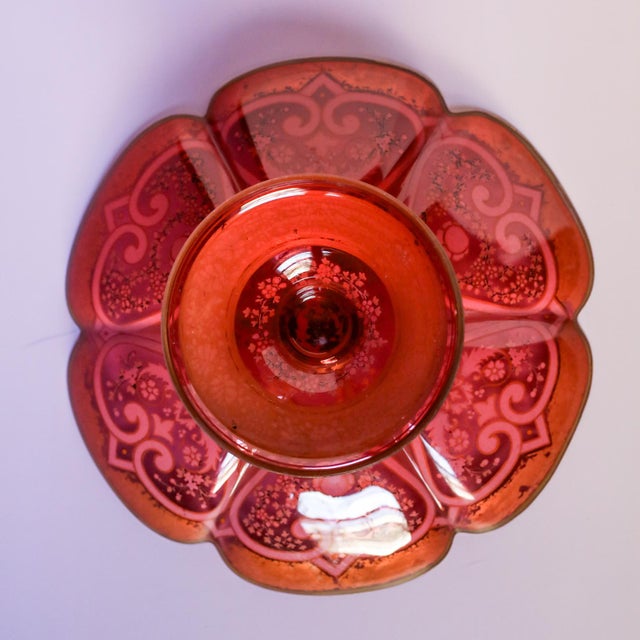 Moser Glassworks Late 19th Century Moser Cranberry Glass Gilt & Enameled Footed Compote For Sale - Image 4 of 10