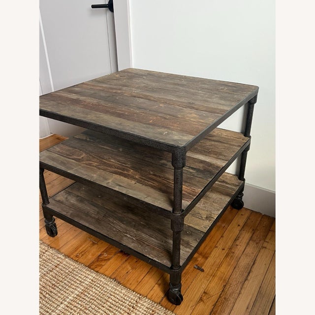 Restoration Hardware Vintage Solid Elm Wood and Cast Iron End Table From Retired Restoration Hardware Collection (2 Available) For Sale - Image 4 of 4