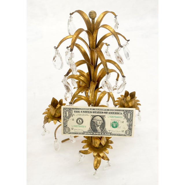 Metal Late 20th Century Decorative Italian Gold Gilt Metal & Crystals Candle Stands MINT For Sale - Image 7 of 10