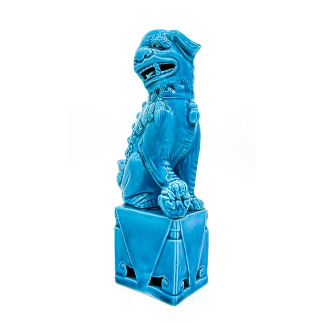Vintage Chinese Turquoise Blue Glazed Foo Dog – Guardian Lion – Hollywood Regency / Chinoiserie For Sale - Image 10 of 11