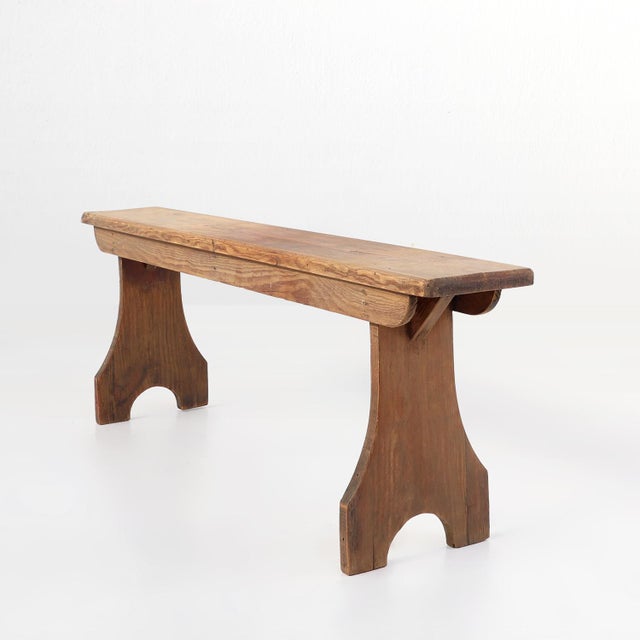 Rustic Natural Oak Wooden Bench with Rounded Details, France, 1900s For Sale - Image 11 of 11