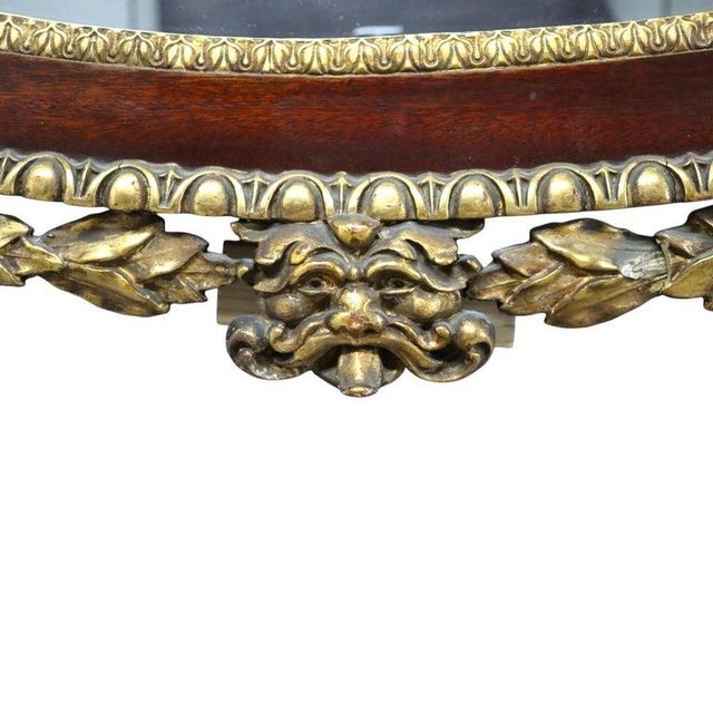 French Oversized Antique French Carved Gilt Wood & Mahogany Oval Wall Mirror For Sale - Image 3 of 7