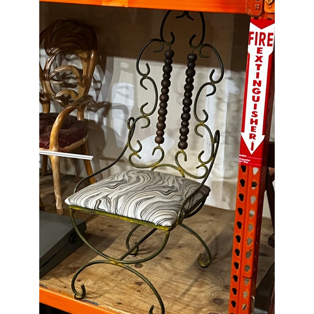 Wood 1970s Iron Giacometti Style Metal Chair With Wooden Abacus Details For Sale - Image 7 of 9