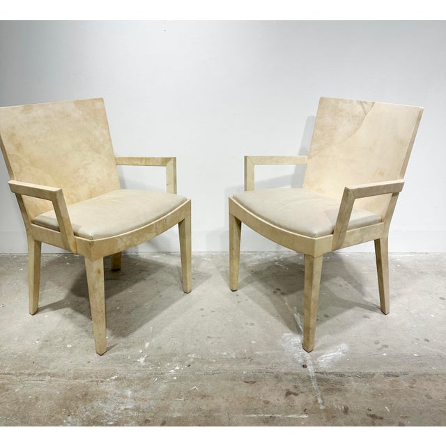 Karl Springer 1980s Karl Springer Goatskin JMF Captains Arm Chairs For Sale - Image 4 of 13