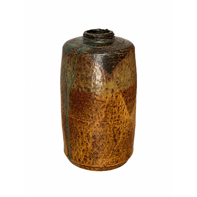 Brown Textured Ochre and Blue-Green Decorative Vessel — $1,920 For Sale - Image 8 of 9