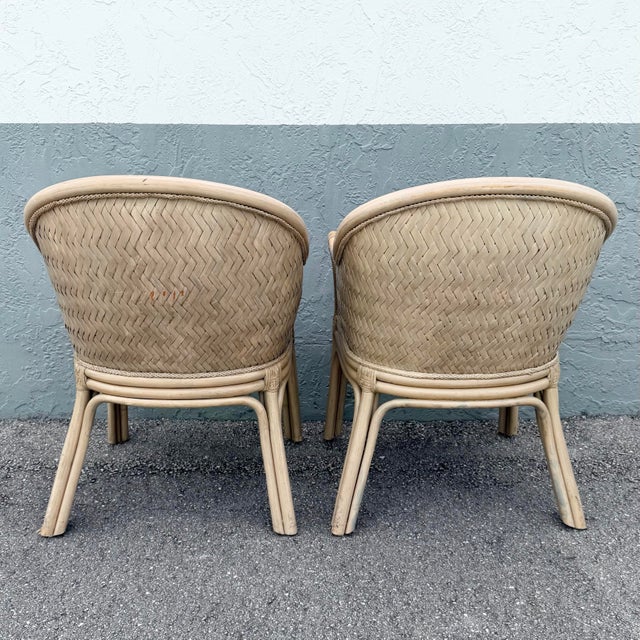 Boho Chic Rattan and Wicker Barrel Dining Chairs by Budji - Set of 6 For Sale - Image 4 of 12