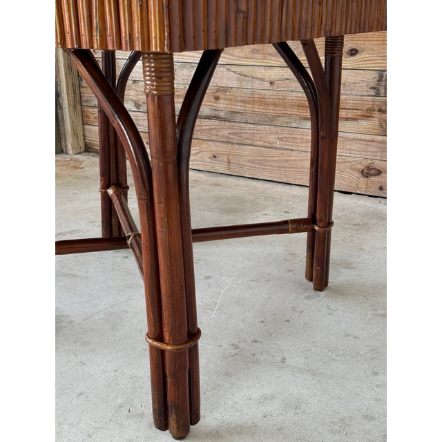 Mid 20th Century Organic Modern Custom Split Rattan Game Table With Lift-Top, Thibaut Grasscloth, and Ficks Reed Base For Sale - Image 5 of 12