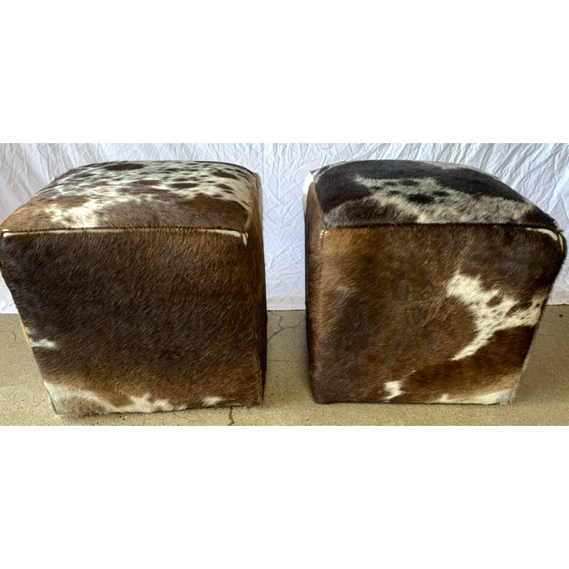 Vintage Cowhide Poufs, Set of 2 For Sale - Image 4 of 6
