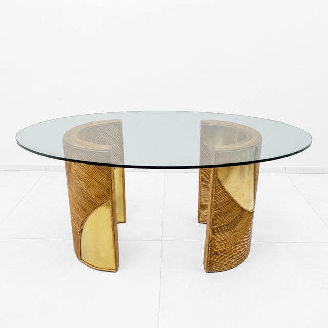 Mid-Century Modern Italian Rattan and Brass Dining Table by Vivai Del Sud, 1970s For Sale - Image 6 of 9