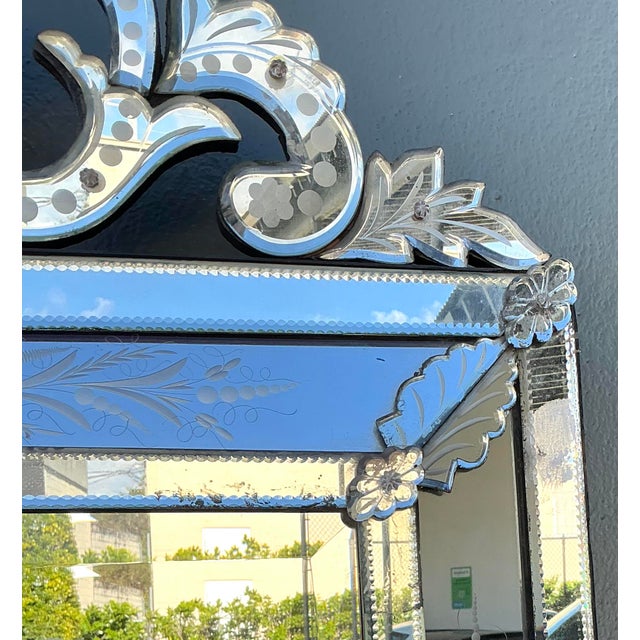 Hollywood Regency Vintage Venetian Etched Glass Mirror For Sale - Image 3 of 12