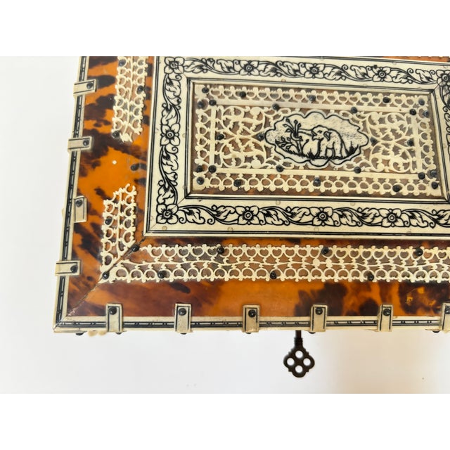 Wood 19th Century Anglo-Indian Jewelry Box With Elephant Motif Inlay For Sale - Image 7 of 18