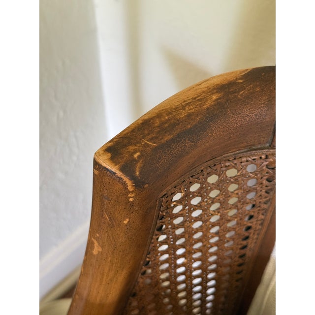 Vintage Cane-Back Upholstered Settee / Loveseat For Sale - Image 6 of 9