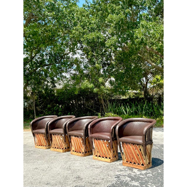Vintage Boho Leather Equipale Chairs - Set of 5 For Sale - Image 12 of 12
