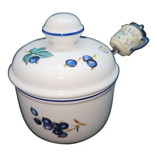 Vintage Villeroy & Boch Malaga Porcelain Jam or Honey Pot W/Serving Spoon For Sale