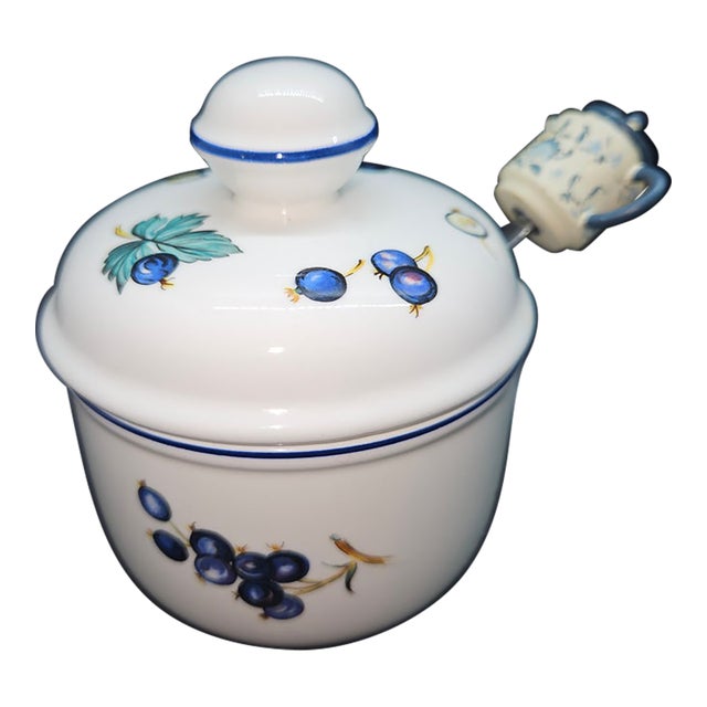 Vintage Villeroy & Boch Malaga Porcelain Jam or Honey Pot W/Serving Spoon For Sale