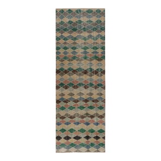 Vintage Distressed Runner Rug, Bold Polychromatic Geometric Pattern - Rug & Kilim For Sale