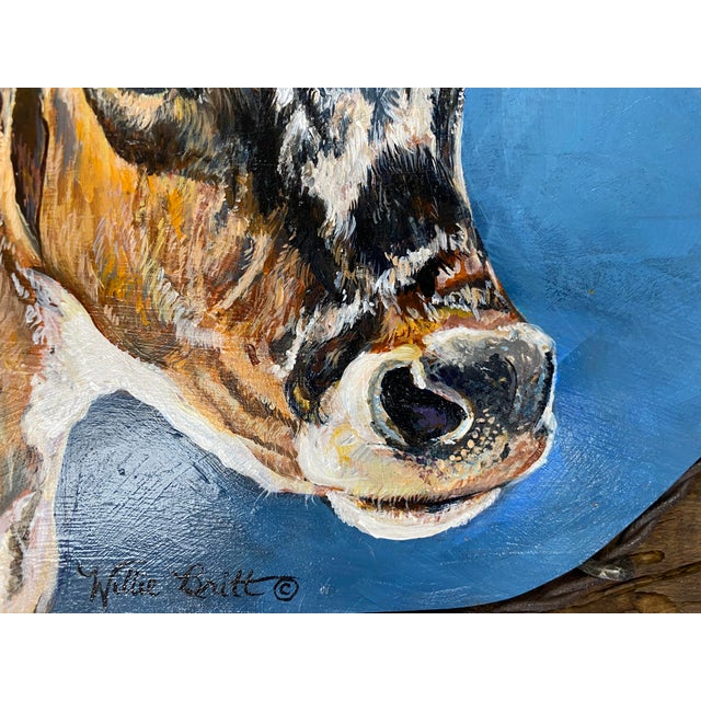 Wood Poker Face ~ Willie Britt, Original Acrylic Painting. A Colorado Longhorn Comes to Life Against the Expansive Blue Skies of Southern Colorado. For Sale - Image 7 of 14