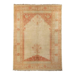 Antique Oushak Rug With Beige Open Field and Floral Patterns, From Rug & Kilim For Sale