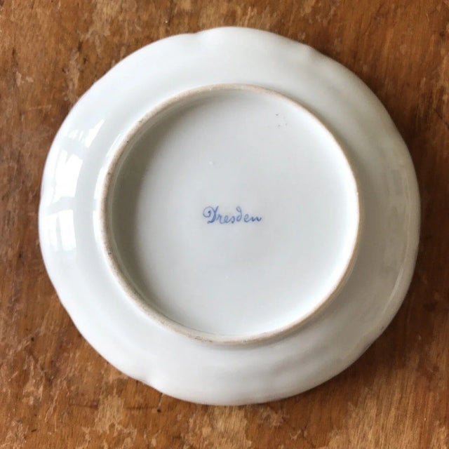 Ceramic Early 20th Century Dresden Porcelain Hand Painted Cherub Cupid Butter Pats- Set of 5 For Sale - Image 7 of 10