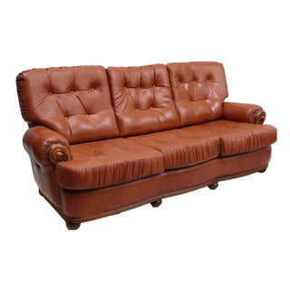 Mid-Century Modern Three-Seater Sofa in Cognac Leather and Wood, 1960s For Sale