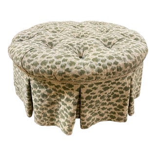 Vintage Tufted Leopard Print Round Ottoman For Sale