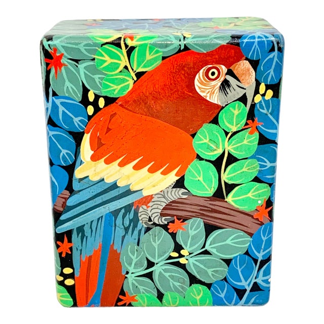 Vintage Hand Painted Wooden Parrot Box For Sale