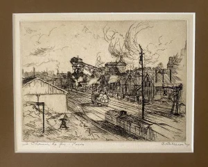 1910 Charles K. Gleeson Etching, "Chemin De Fer Paris"