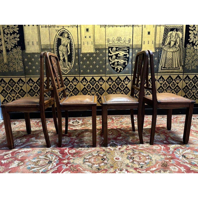 Art Deco Chairs with Leather Seats, Set of 4 For Sale - Image 3 of 8